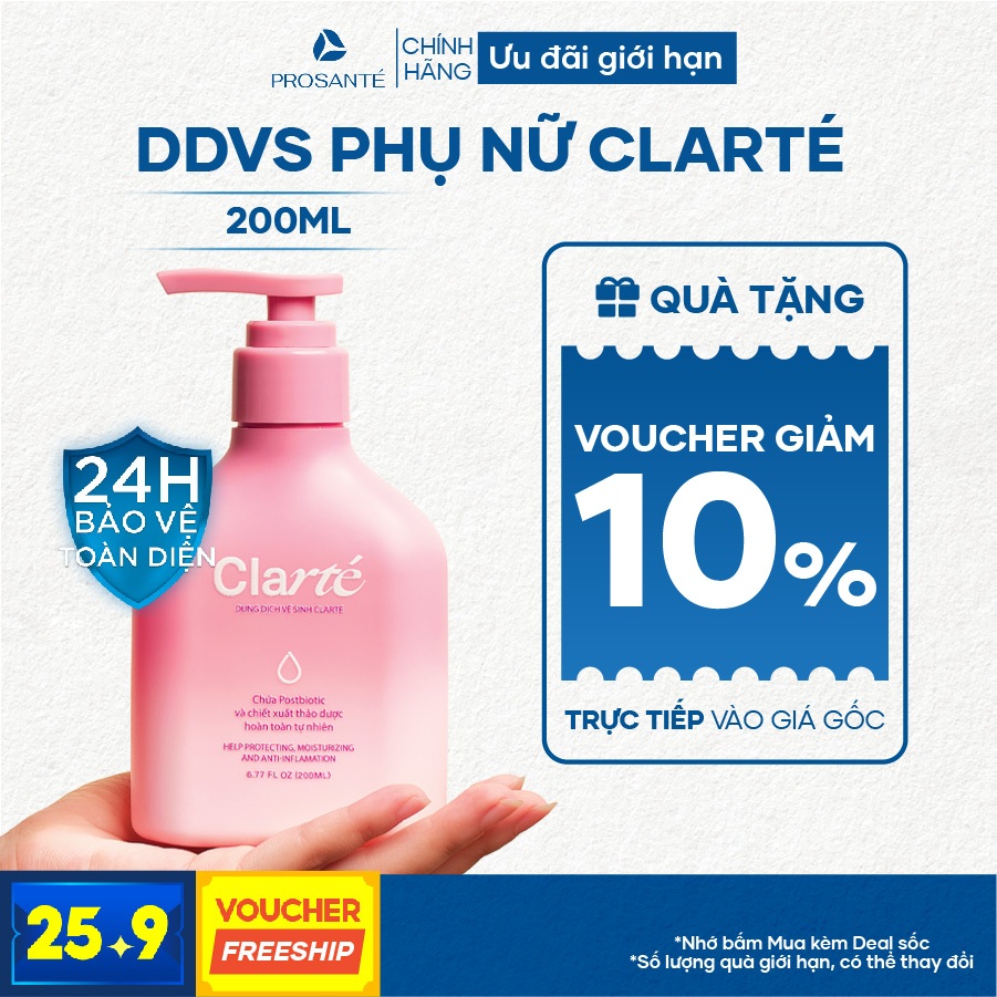 Dung Dịch Vệ Sinh Clarté Organic - Có Postbiotic và Thảo Dược Thiên Nhiên Dưỡng Ẩm_Cân Bằng pH 200ml