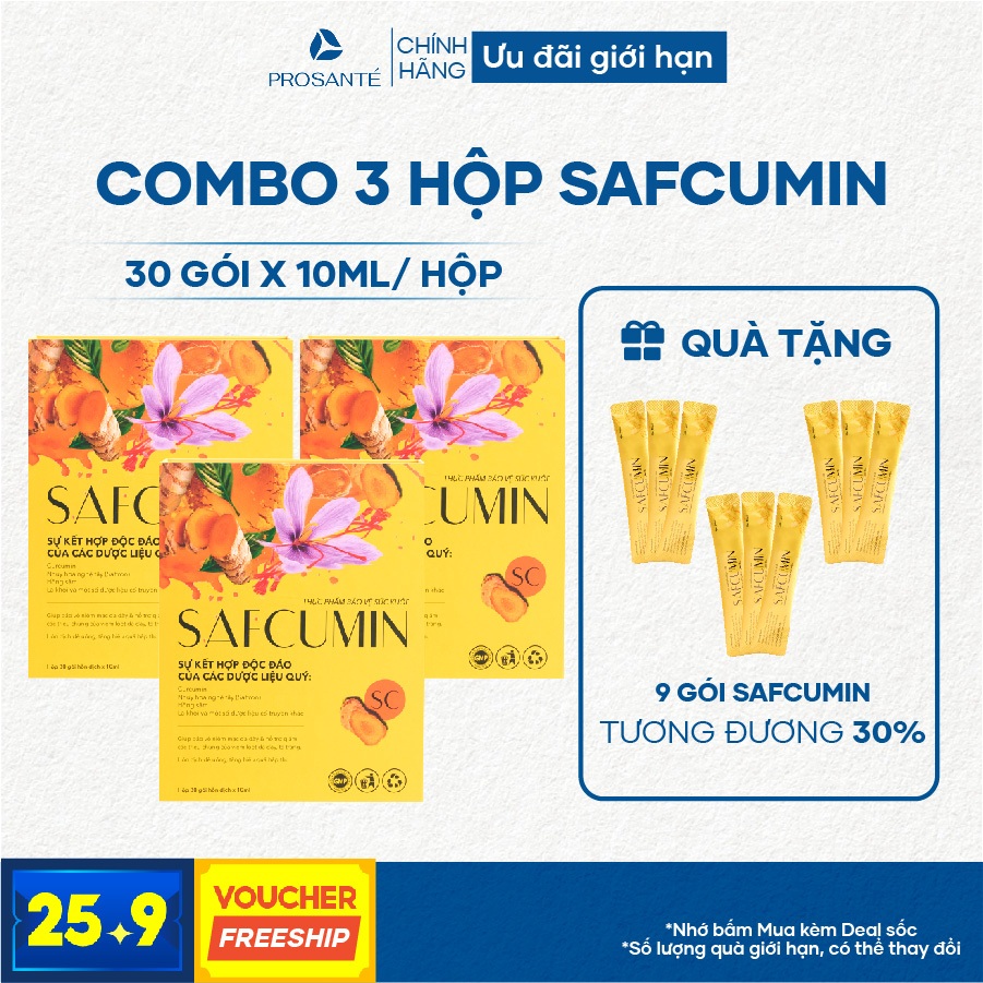 Combo 3 Hộp Nghệ Nano Curcumin Safcumin tặng 9 gói lẻ - bảo vệ dạ dày, tá tràng, giảm đau bụng, ợ hơi, ợ chua