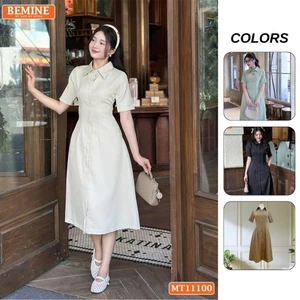 Đầm thiết kế BEMINE cổ sơ mi có cúc dáng chữ A phù hợp đi làm-MT11100