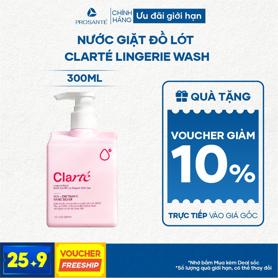 Nước Giặt Đồ Lót Clarté Lingerie Wash 300ml Giúp Khử Mùi, Kháng Khuẩn, An Toàn Cho Da Nhạy Cảm