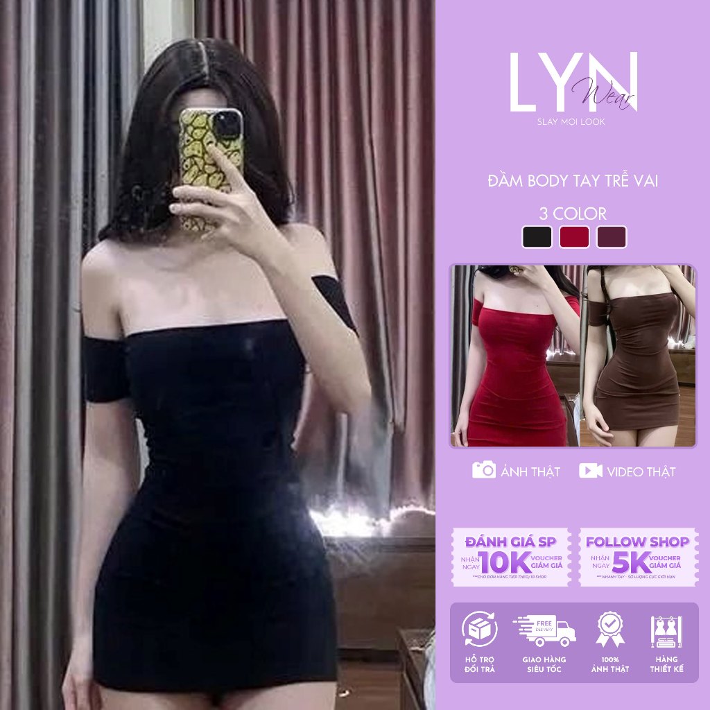 | LYN WEAR| Đầm body Tay Trễ Vai vải thun Rip Lụa Trung co dãn giữ form mềm mịn mát