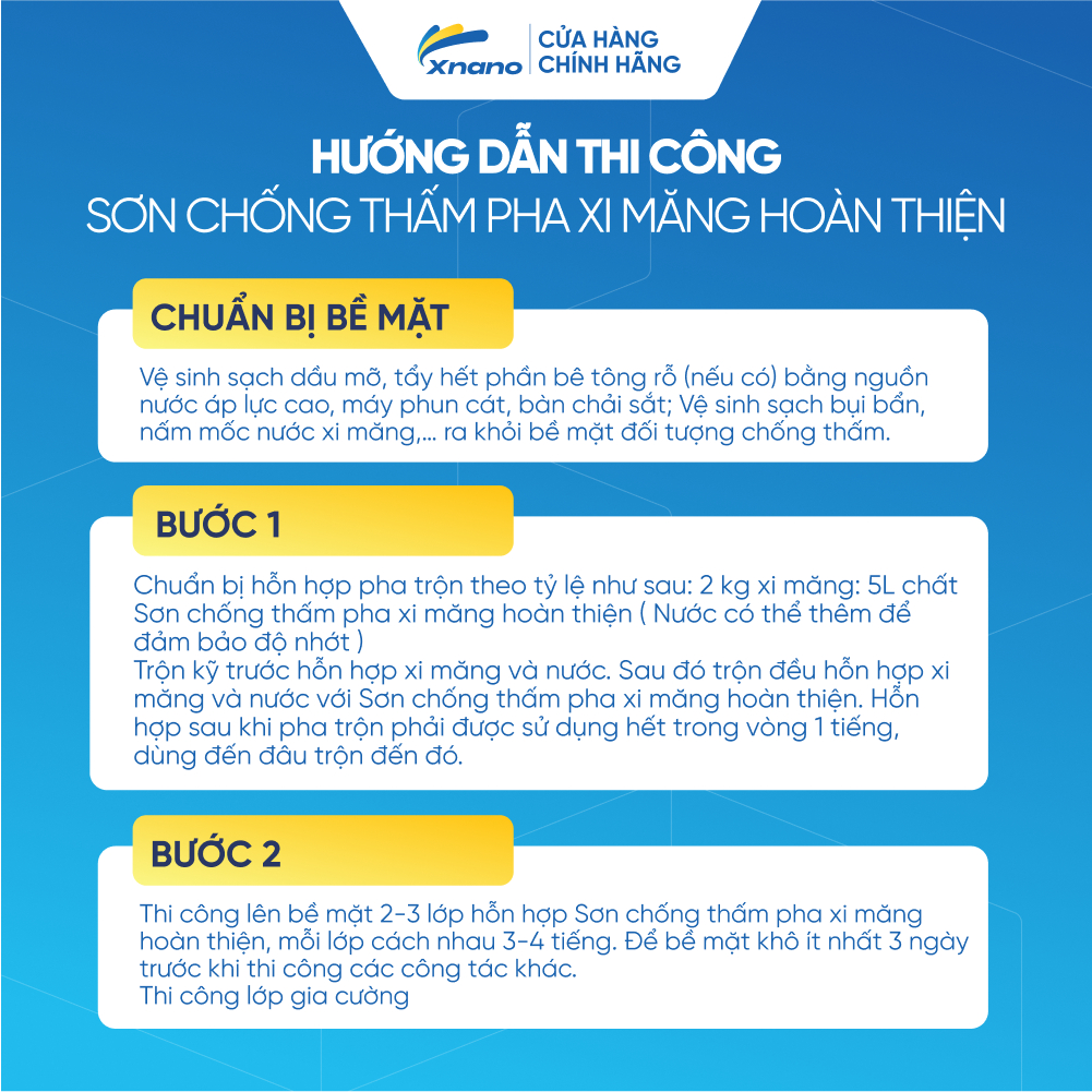 Sơn Chống Thấm Pha Xi Măng Hoàn Thiện XNANO 5L – Độ Bám Dính Vượt Trội, Chống Thấm Tối Ưu | Thi Công Dễ Dàng | Tặng Chổi
