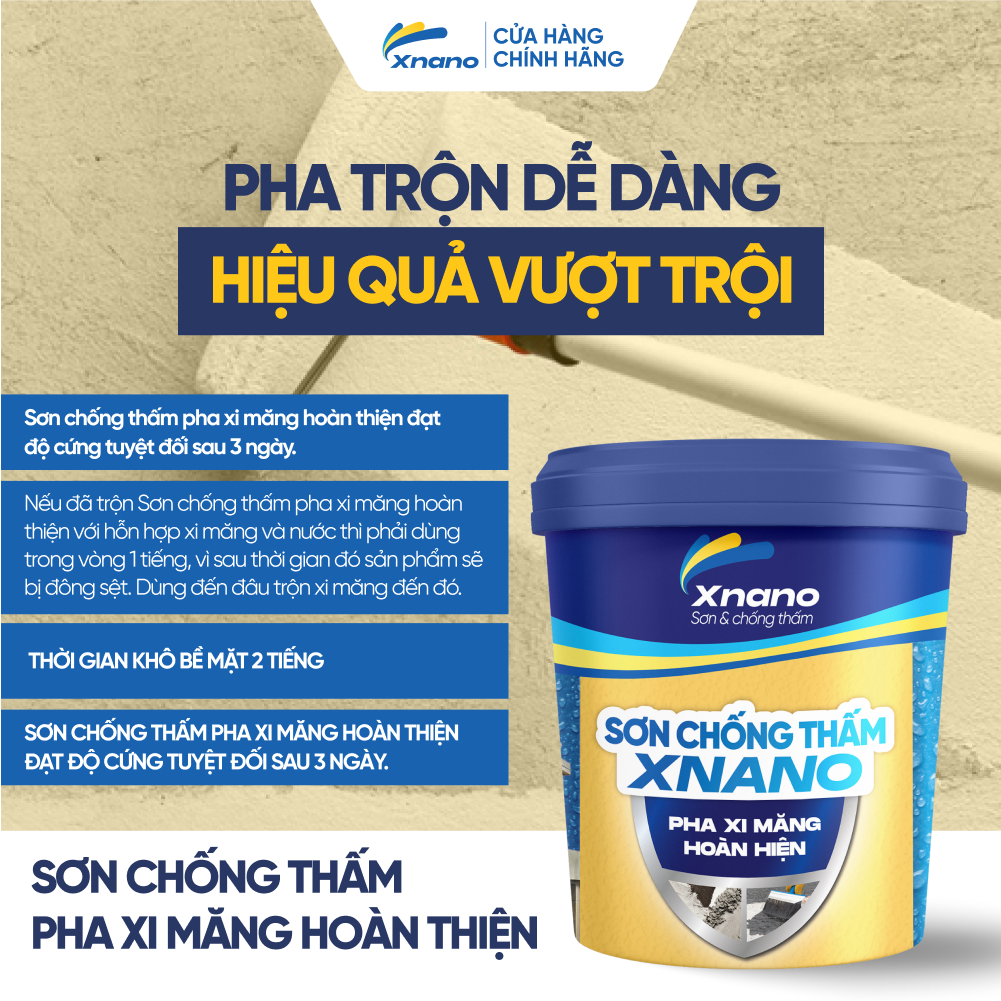 Sơn Chống Thấm Pha Xi Măng Hoàn Thiện XNANO 5L – Độ Bám Dính Vượt Trội, Chống Thấm Tối Ưu | Thi Công Dễ Dàng | Tặng Chổi