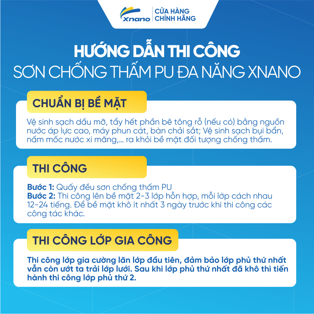 Sơn Chống Thấm PU Đa Năng XNANO | Siêu Bám Dính – Chống Nước – Chống Rêu Mốc | 1L & 5L | Tặng Chổi Quét Sơn