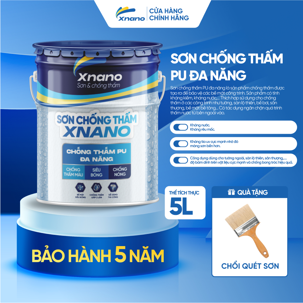 Sơn Chống Thấm PU Đa Năng XNANO | Siêu Bám Dính – Chống Nước – Chống Rêu Mốc | 1L & 5L | Tặng Chổi Quét Sơn