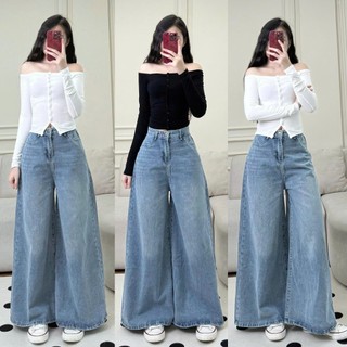 Quần Jeans Nữ Ống Rộng 37cm Cạp Cao Tôn Dáng Unisex Form Suông Xanh 247store Jean Suông Quanjean966