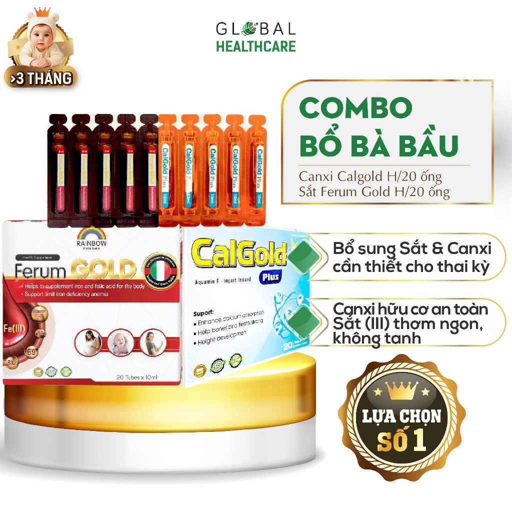 Combo bổ máu, bổ sung Canxi + sắt Ferum Gold cho mẹ bầu (Canxi Calgold ...