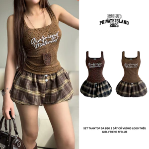 SET TANKTOP DA BEO 2 DÂY CỔ VUÔNG LOGO THÊU GIRL FRIEND FFCLUB MIX