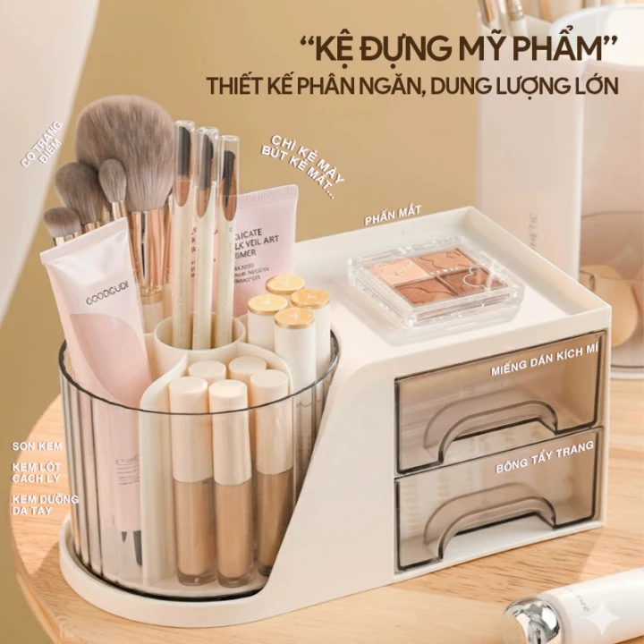 Khay Đựng Mỹ Phẩm Xoay 360 Độ Sang Trọng, Tiết Kiệm Không Gian Và Giúp Trang Trí Bàn Đẹp Hơn