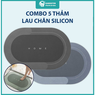 Combo 5 thảm lau chân silicon chống trượt siêu thấm, thảm chùi chân đế cao su dày dặn cao cấp