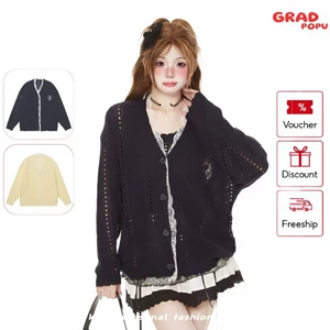 Áo khoác cardigan nam nữ GRADPOPU dáng dài len dệt kim phong cách Mỹ cổ điển mùa thu đông AK12