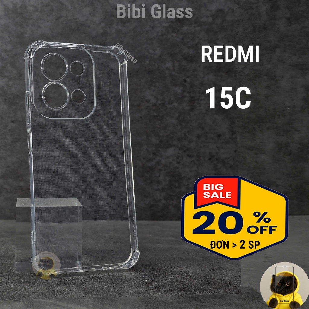 Ốp lưng Redmi 15C dẻo trong suốt silicon cao cấp chống sốc bảo vệ cam đt bibi glass