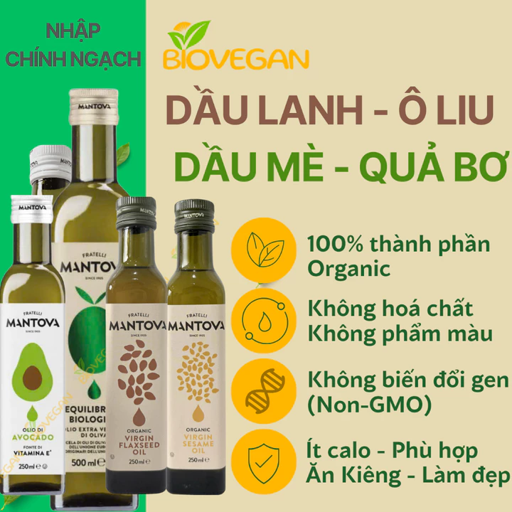 Dầu Thực Vật Hữu Cơ Hạt Lanh - Hạt Mè - Ôliu (Olive) Nguyên Chất Ép Lạnh NaturGreen - Dầu Thực Vật - Ăn Kiêng BioVegan