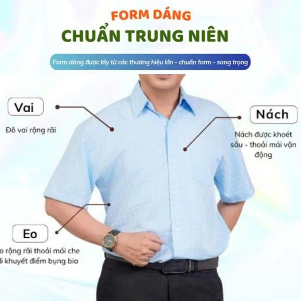 Áo sơ mi nam tay ngắn một túi form rộng trung niên cao cấp vải lụa vải lụa co giãn mềm mịn