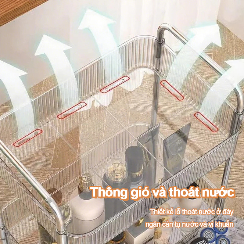 BMZAR Kệ Nhựa Trong Suốt cao cấp Acrylic Trong Suốt Mỹ Phẩm Xe Đẩy Spa 3 Tầng Ăn Nhẹ Kệ Bảo Quản Phòng Tắm Di Động