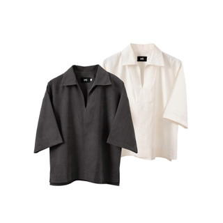 MAHU - ÁO POLO OVERSIZE CỔ V TAY LỬNG