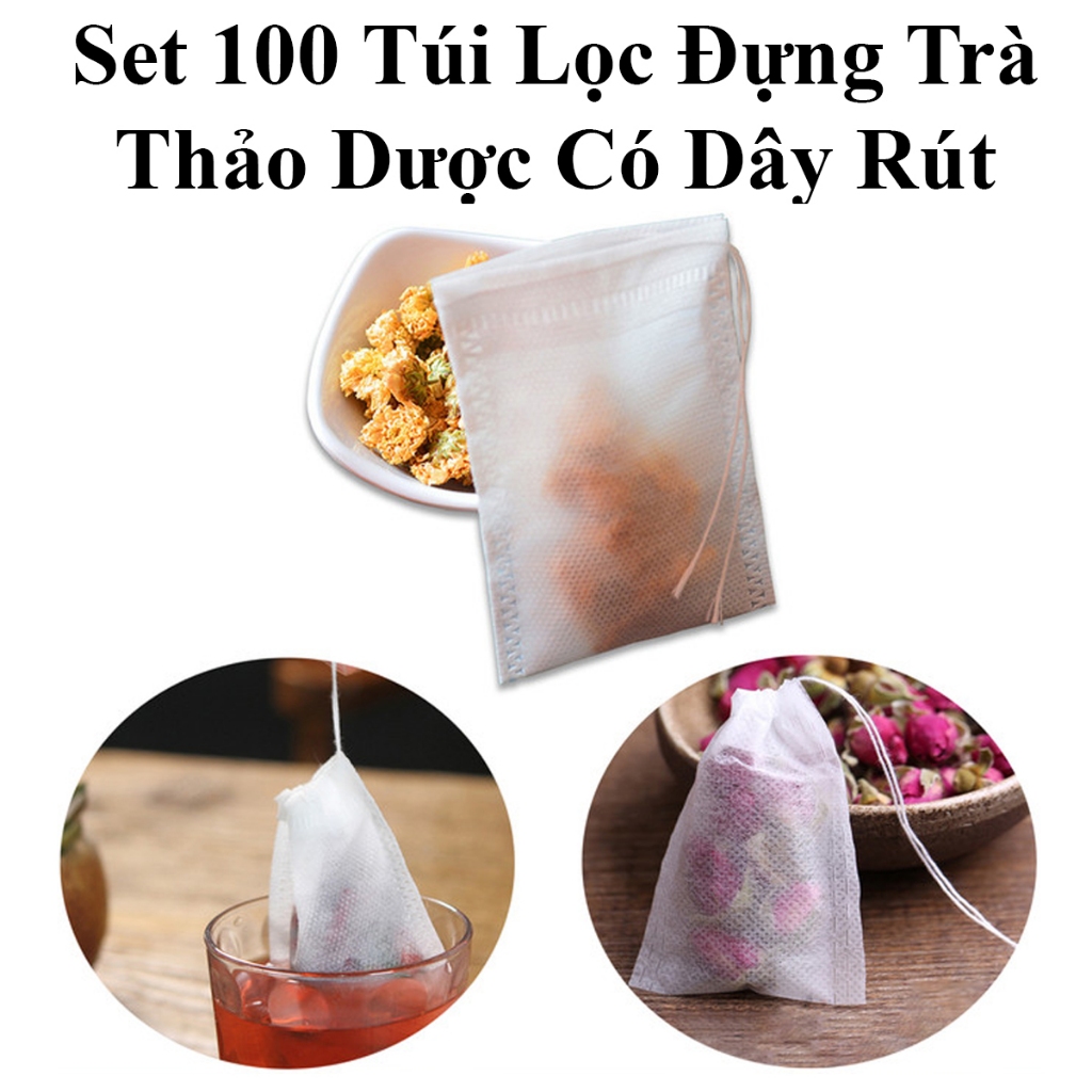 Set 100 Túi Lọc Đựng Trà, Thảo Dược NHỏ Gọn Có Dây Rút