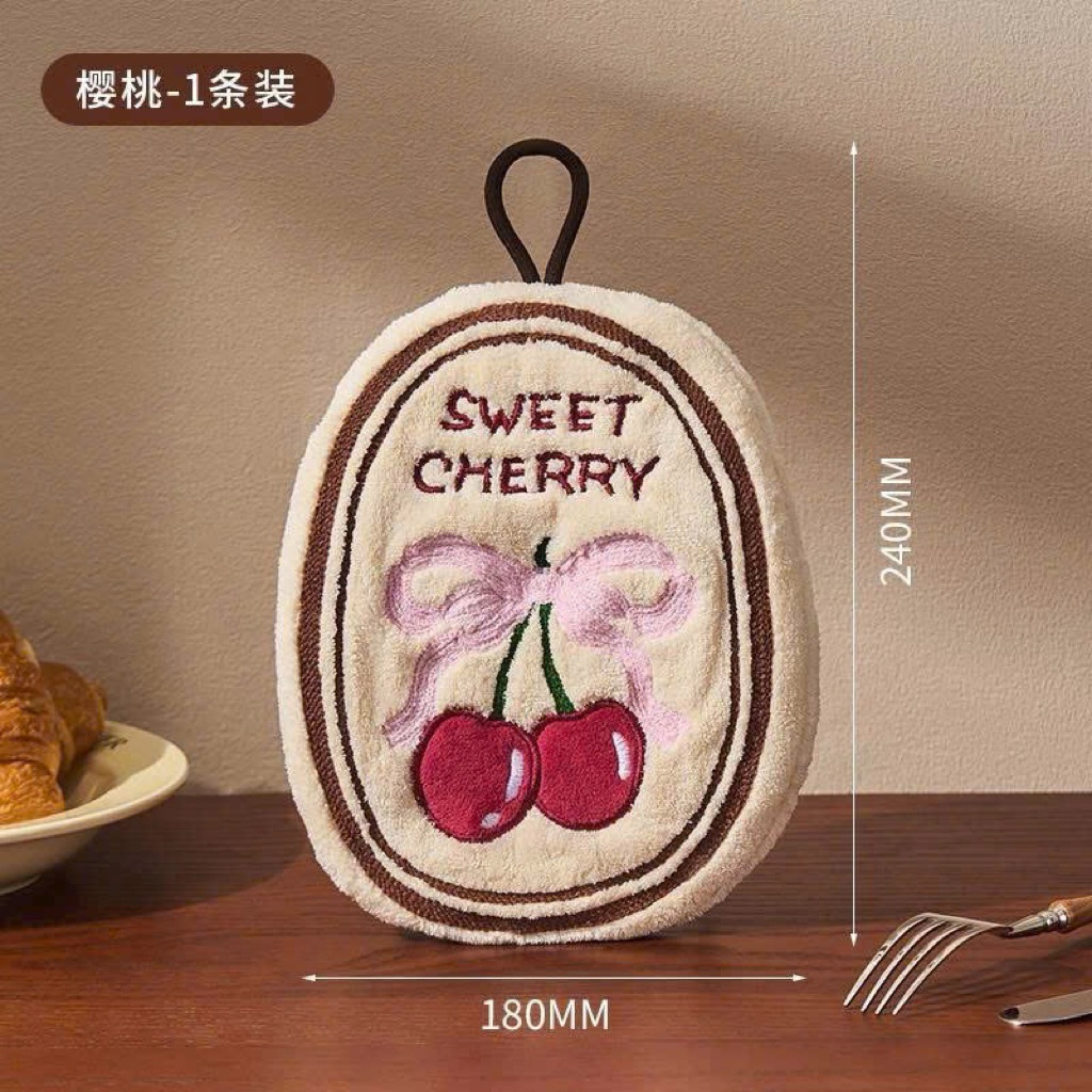 Set 2 khăn lau tay cherry có dây treo tiện lợi