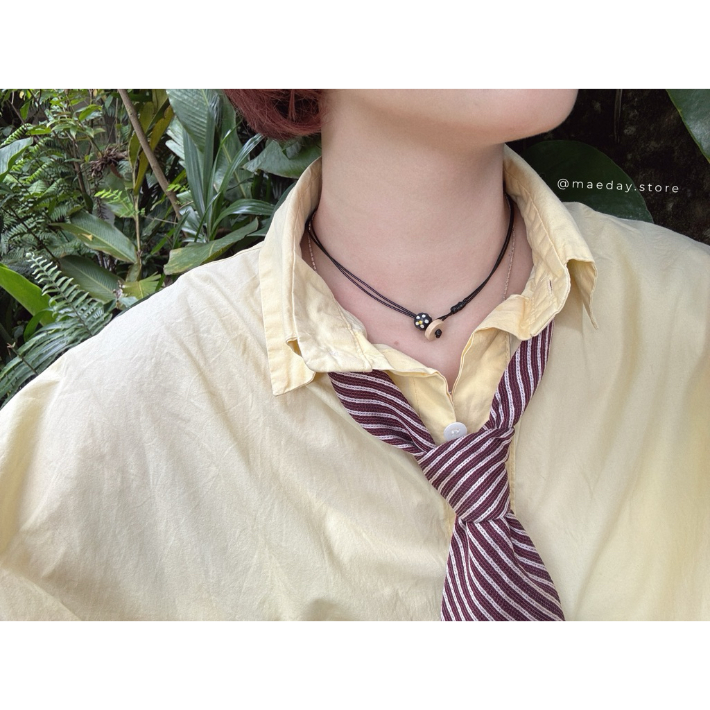 Vòng cổ Shin - dây chuyền hạt gỗ hoa vintage đeo nhiều kiểu
