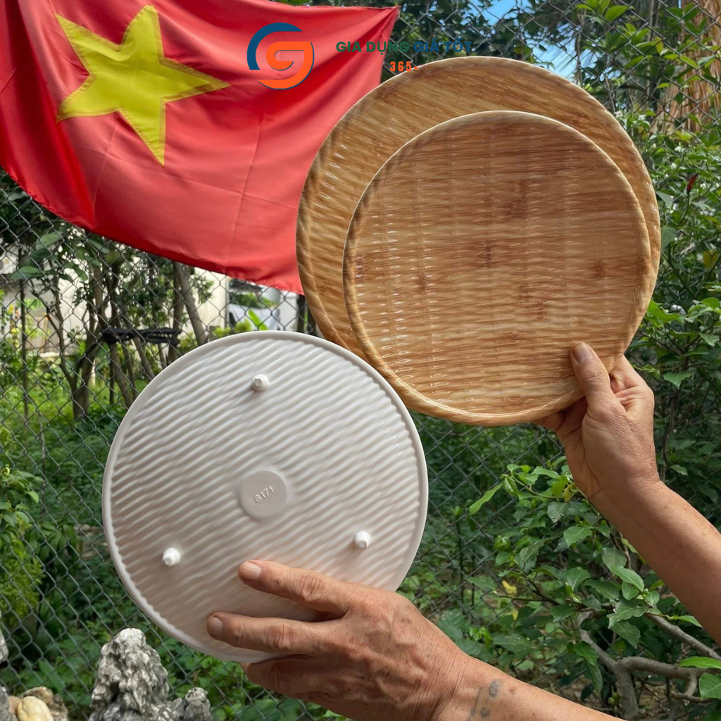 Mẹt nhựa melamin giả vân gỗ tròn - đĩa bày đồ ăn, bún đậu, trái cây, bánh trái, mâm cúng sang trọng