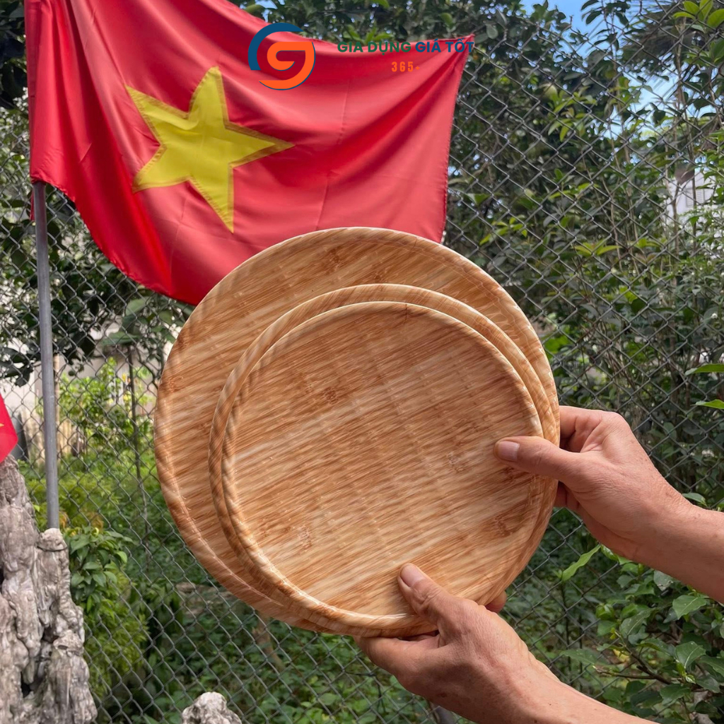 Mẹt nhựa melamin giả vân gỗ tròn - đĩa bày đồ ăn, bún đậu, trái cây, bánh trái, mâm cúng sang trọng