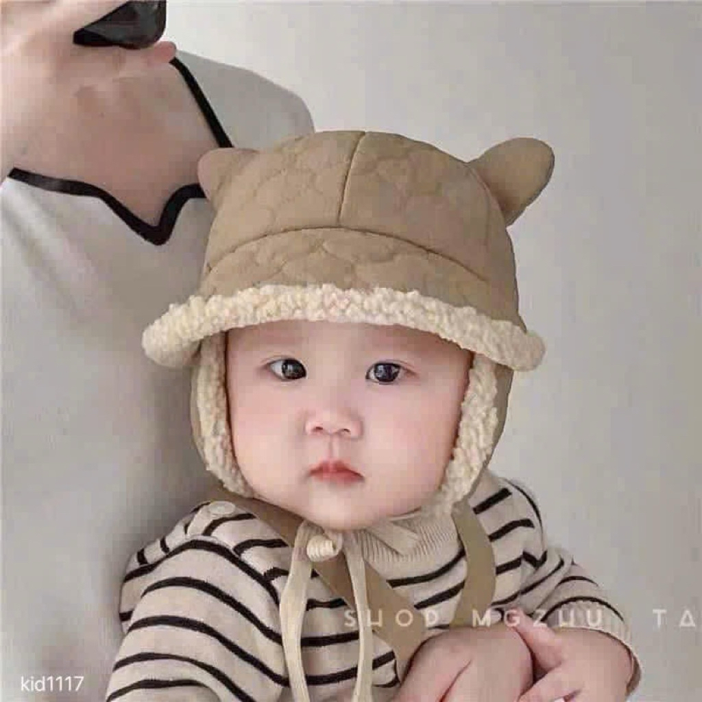 Mũ len tai thỏ cho bé - Nón vải bông che tai giữ ấm mùa đông