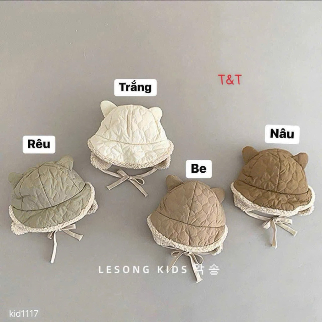 Mũ len tai thỏ cho bé - Nón vải bông che tai giữ ấm mùa đông