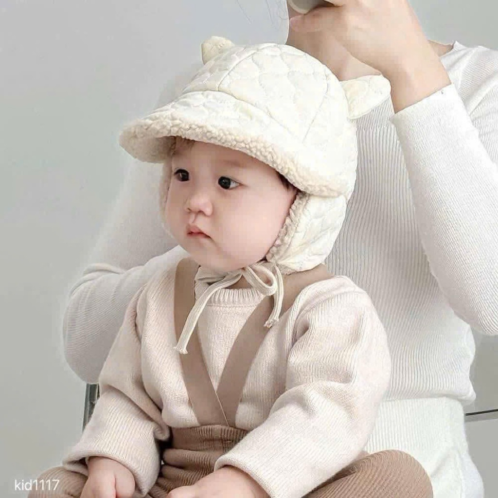 Mũ len tai thỏ cho bé - Nón vải bông che tai giữ ấm mùa đông