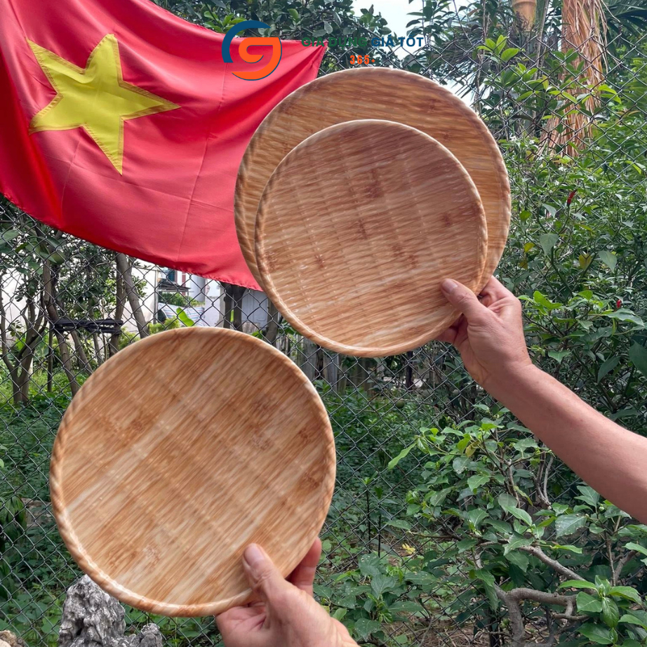 Mẹt nhựa melamin giả vân gỗ tròn - đĩa bày đồ ăn, bún đậu, trái cây, bánh trái, mâm cúng sang trọng
