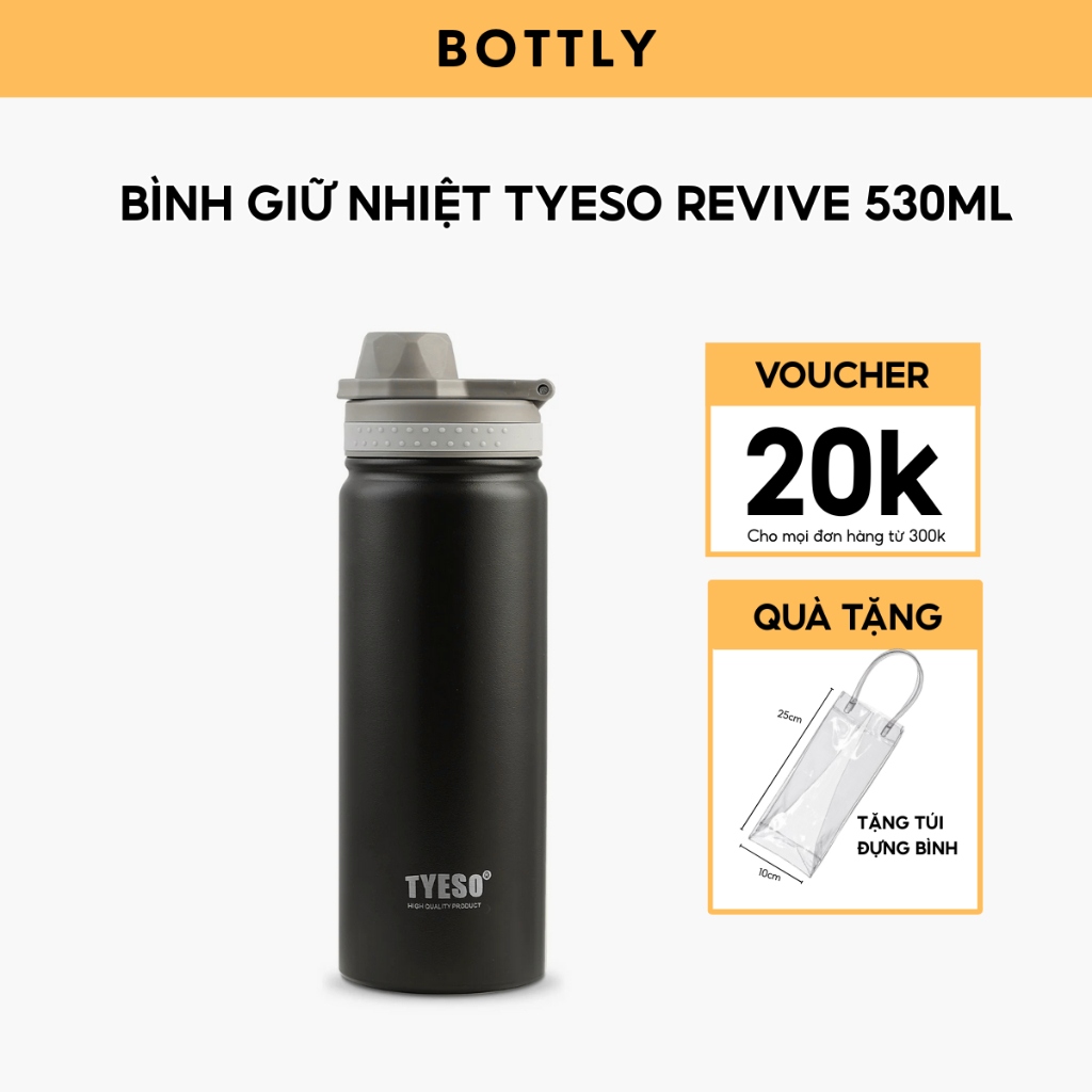 Bình nước giữ nhiệt khắc tên Tyeso Revive 600ml, inox 304 cao cấp, phong cách thể thao | TS-8706B