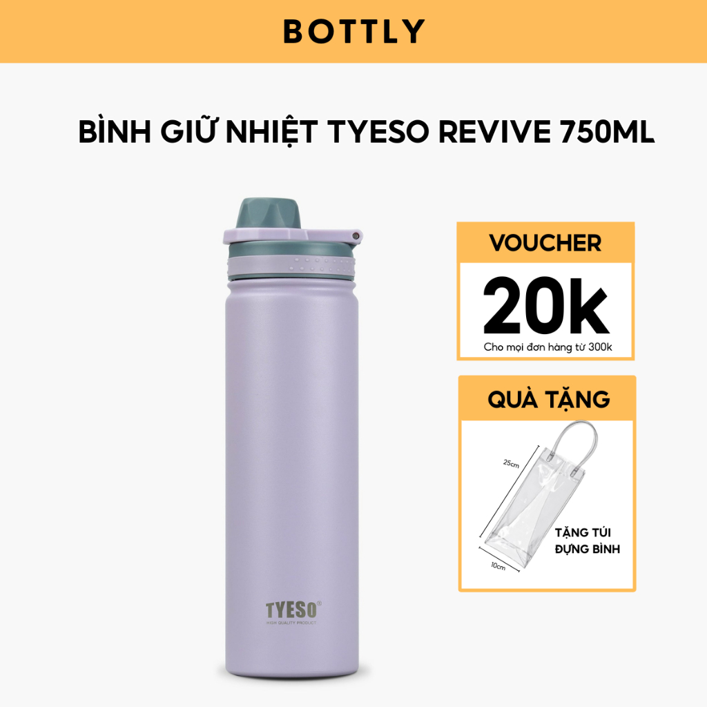 Bình nước giữ nhiệt khắc tên Tyeso Revive 750ml, inox 304 cao cấp, phong cách thể thao | TS-8709B