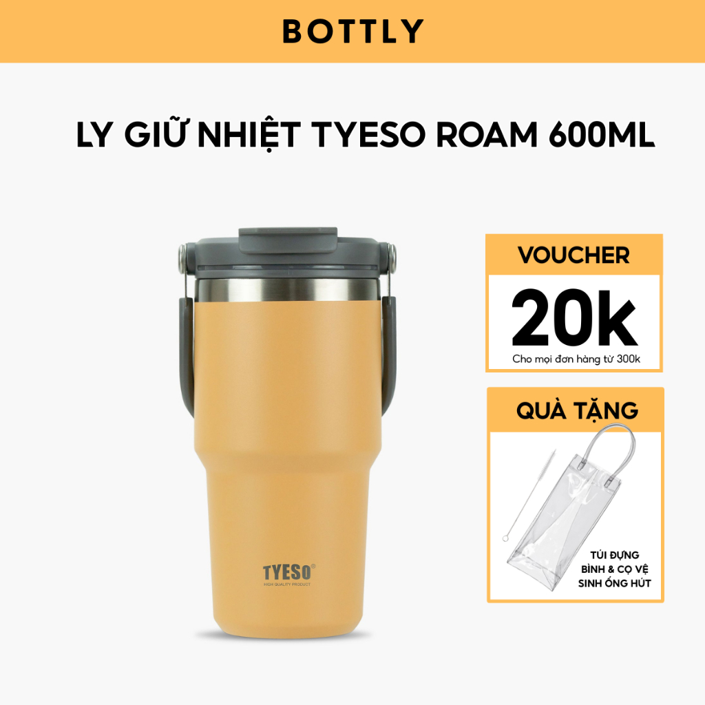 Ly giữ nhiệt khắc tên TYESO ROAM 600ml, bằng thép không gỉ, kèm ống hút và quai xách | TS-8826