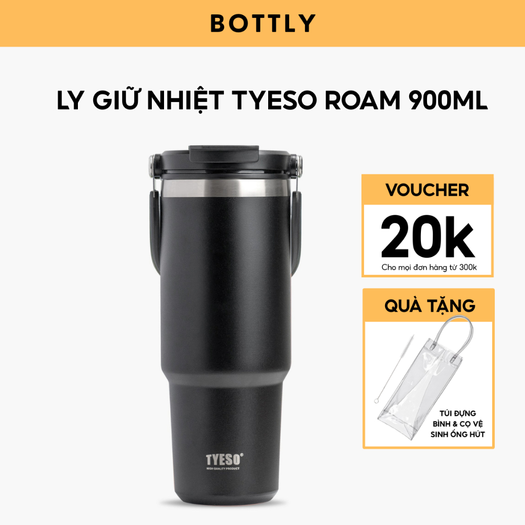 Ly giữ nhiệt khắc tên TYESO ROAM 900ml, bằng thép không gỉ, kèm ống hút và quai xách | TS-8828