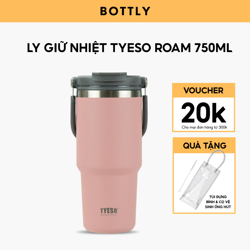 Ly giữ nhiệt khắc tên TYESO ROAM 750ml, bằng thép không gỉ, kèm ống hút và quai xách | TS-8827