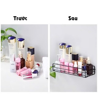 Kệ chữ nhật đa năng treo tường nhà bếp nhà tắm dán tường không cần khoan đục chắc chắn bằng thép không rỉ