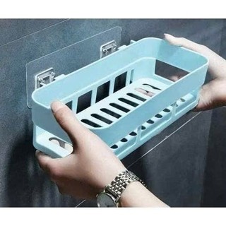 Kệ chữ nhật đa năng treo tường nhà bếp nhà tắm dán tường không cần khoan đục chắc chắn bằng thép không rỉ