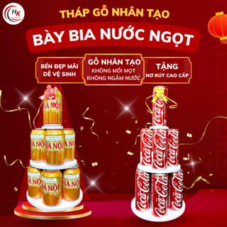 [TẶNG NƠ-CHỈ BÀY LON NƯỚC] Khay Tháp Gỗ Nhân Tạo 2–3–5 Tầng Bày Bia, Nước Ngọt Trang Trí Bàn Thờ Dâng Lễ Thắp Hương