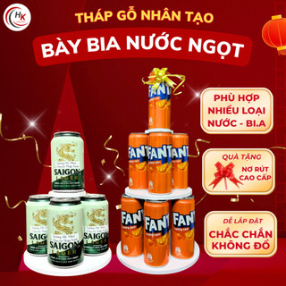 [TẶNG NƠ-CHỈ BÀY LON NƯỚC] Khay Tháp Gỗ Nhân Tạo 2–3–5 Tầng Bày Bia, Nước Ngọt Trang Trí Bàn Thờ Dâng Lễ Thắp Hương