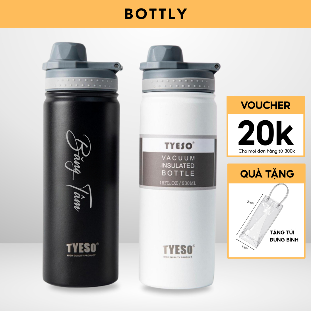 Bình giữ nhiệt Tyeso chính hãng khắc tên 600ml-750ml, inox 304, kiểu dáng thể thao | TS-8709B