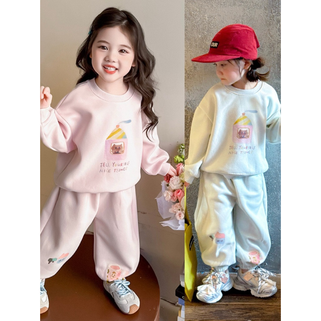 Bộ quần áo thu đông cho bé gái 13-32kg mẫu MÈO NÂU , chất nỉ bông, mềm mại,ấm áp