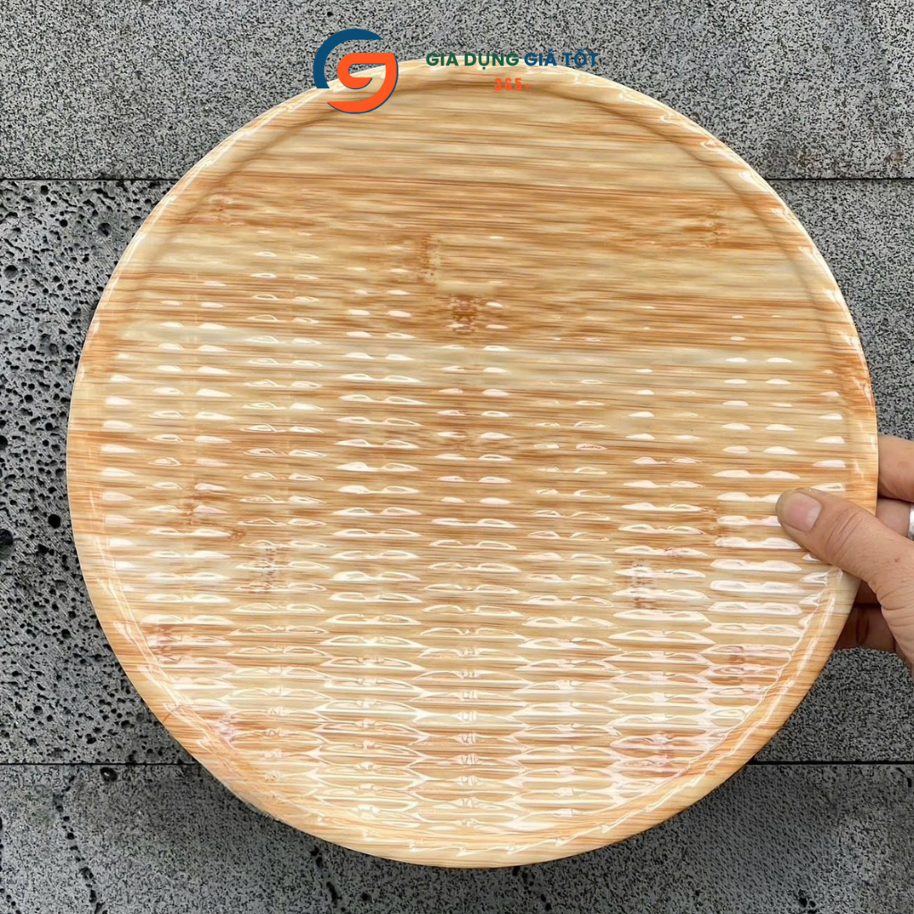 Mẹt nhựa melamin giả vân gỗ tròn - đĩa bày đồ ăn, bún đậu, trái cây, bánh trái, mâm cúng sang trọng