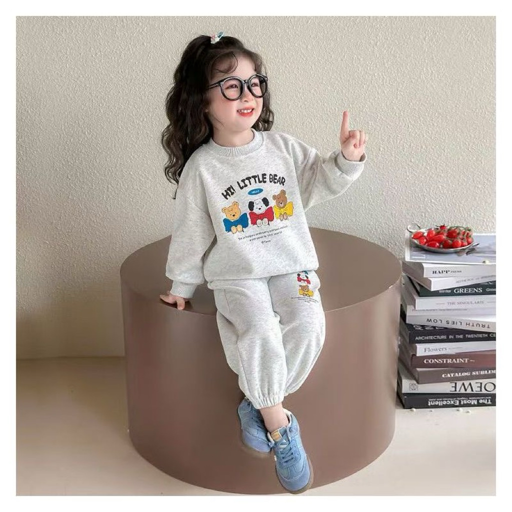 Bộ quần áo thu dông cho bé gái 13-32kg mẫu LITTLE BEAR , chất nỉ bông, mềm mịn, xinh xắn cho bé