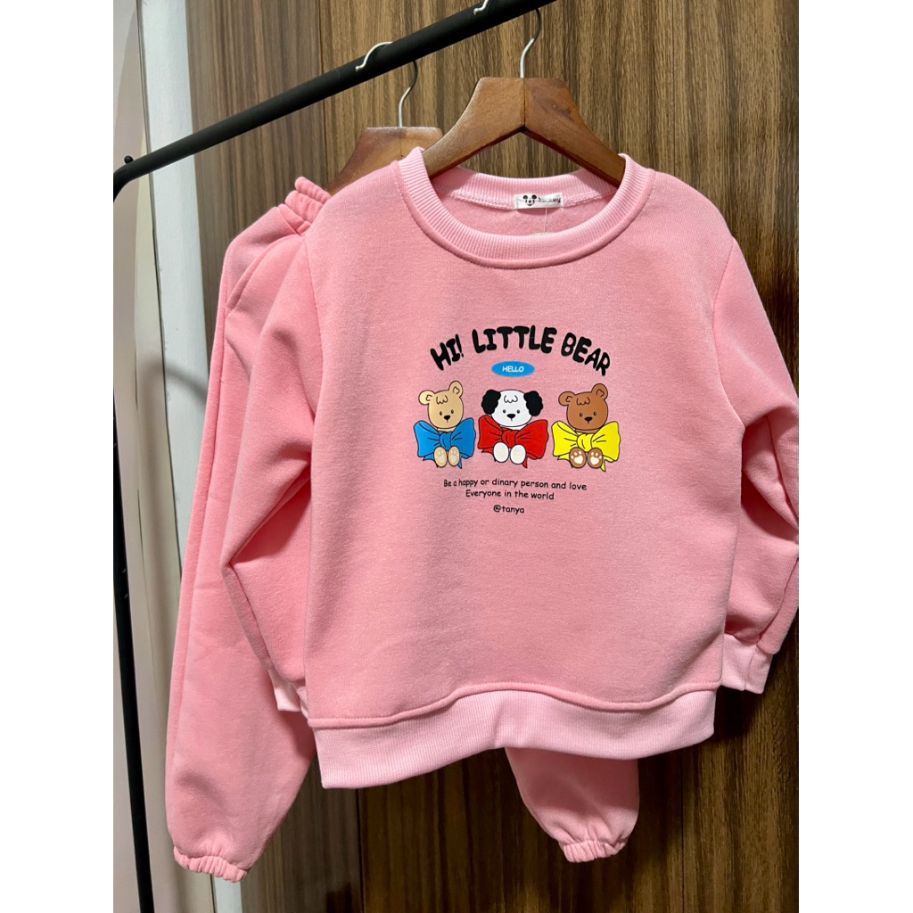 Bộ quần áo thu dông cho bé gái 13-32kg mẫu LITTLE BEAR , chất nỉ bông, mềm mịn, xinh xắn cho bé
