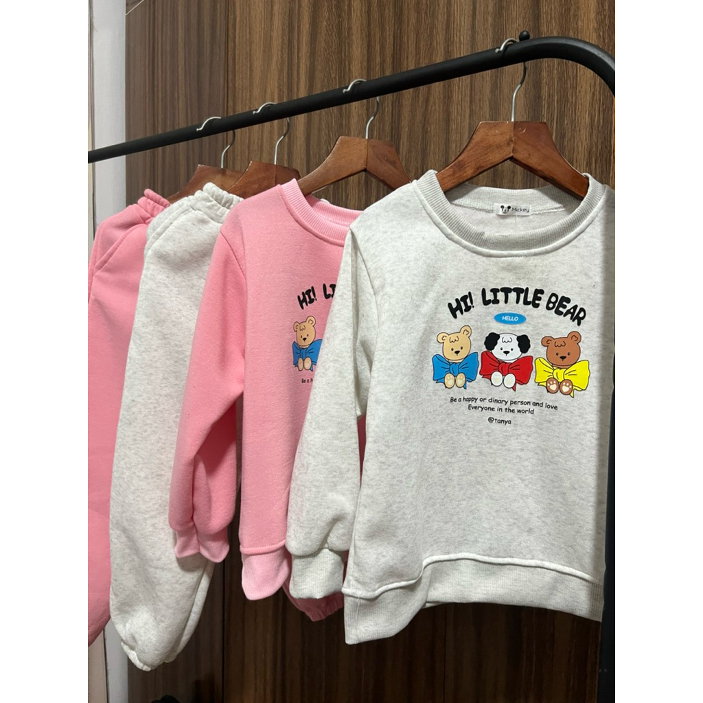 Bộ quần áo thu dông cho bé gái 13-32kg mẫu LITTLE BEAR , chất nỉ bông, mềm mịn, xinh xắn cho bé