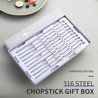 Hộp 10 đôi đũa inox 316NDT Oyatton [416], đũa cứng, sáng bóng, chống trơn trượt