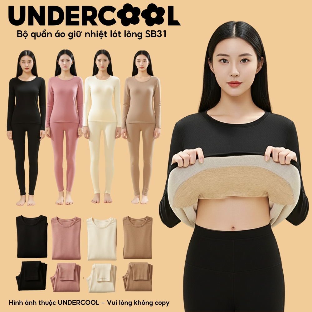 Bộ Đồ Mặc Nhà Giữ nhiệt lót lông UNDERCOOL Bộ Mặc nhà Nữ , giữ ấm cho mùa đông, co giãn 4 chiều, ấm áp SB31