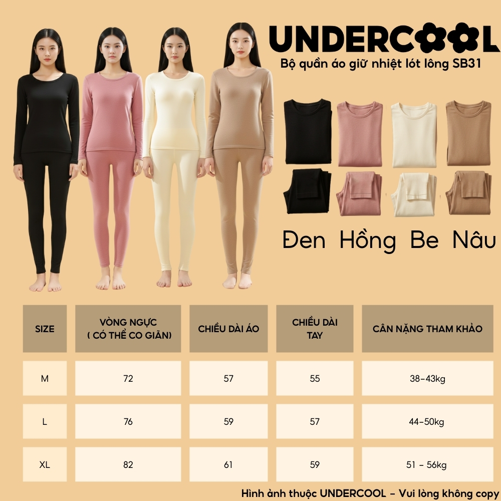 Bộ Đồ Mặc Nhà Giữ nhiệt lót lông UNDERCOOL Bộ Mặc nhà Nữ , giữ ấm cho mùa đông, co giãn 4 chiều, ấm áp SB31