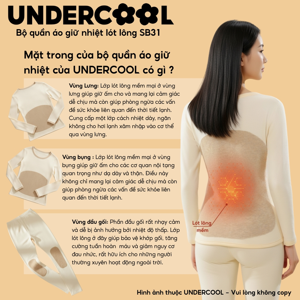 Bộ Đồ Mặc Nhà Giữ nhiệt lót lông UNDERCOOL Bộ Mặc nhà Nữ , giữ ấm cho mùa đông, co giãn 4 chiều, ấm áp SB31