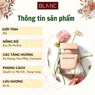 Nước Hoa Nữ Chiết Narciso Poudree BLANC PERFUME, Dầu Thơm Hương Phấn, Sang Trọng, Quyến Rũ, Thanh Lịch