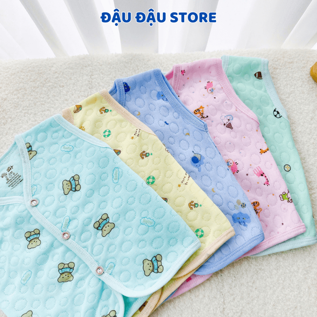 (Set 3-5) Áo Gile Xốp Trần Bông Cho Bé Sơ Sinh Mùa Đông Cúc Giữa cho bé trai gái 3-13 kg -  AXOP02 Đậu Đậu Store